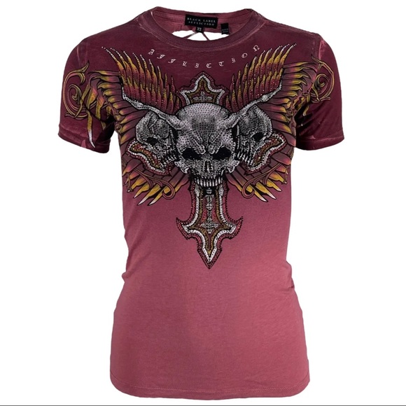 Affliction Women's T-Shirt Hyper Speed Biker Tattoo - Picture 2 of 12